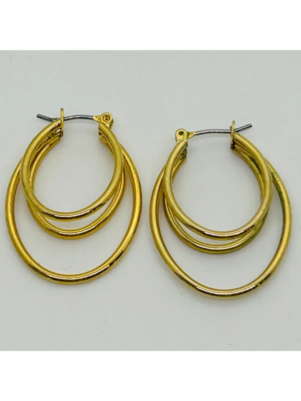 Modernist Gold Tone Acrylic Grey Orb Drop Dangle Hoop Pierced Earring 3 Pair Lot